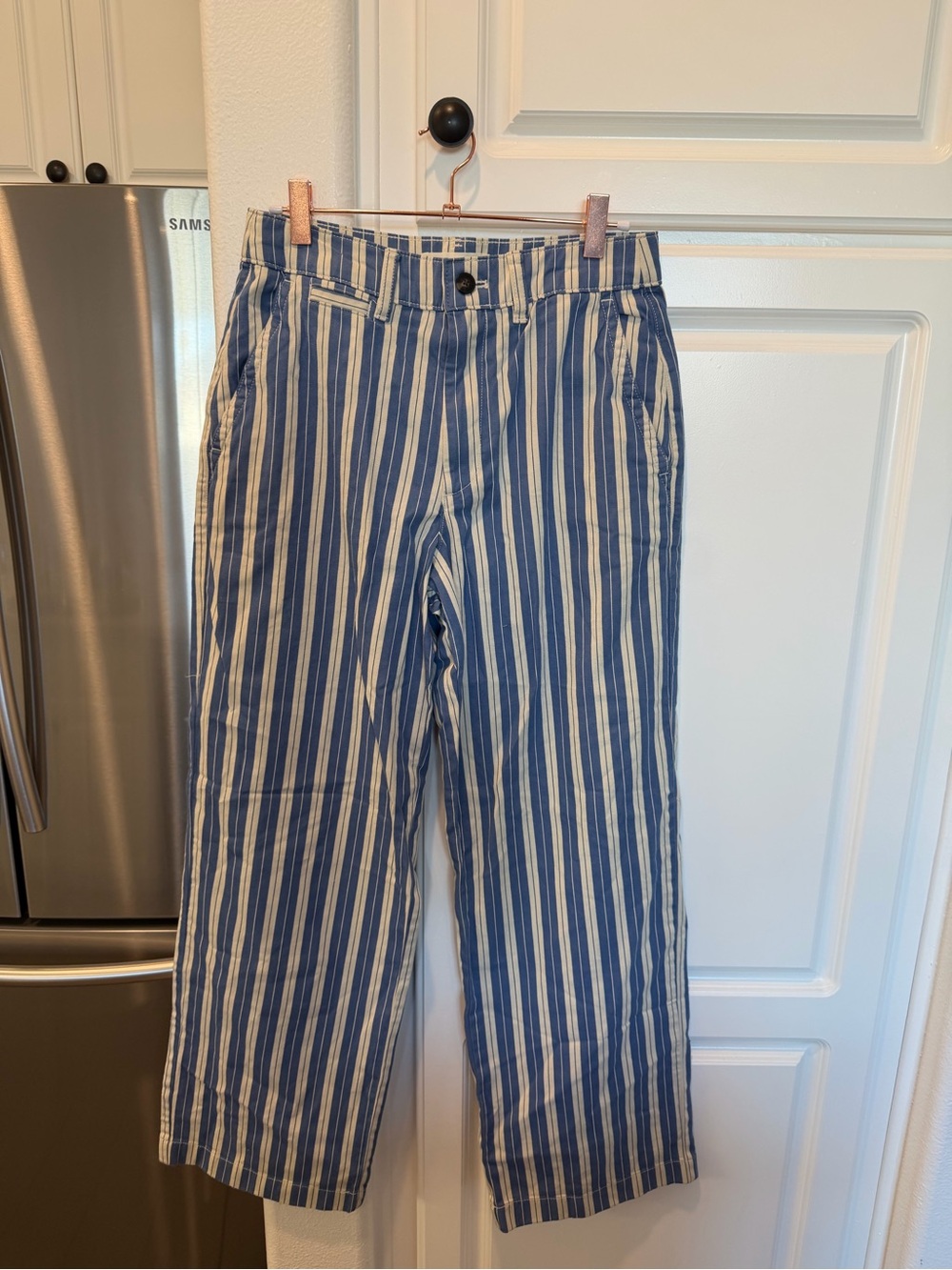 Everlane Blue and White Striped Wide-Leg Pants